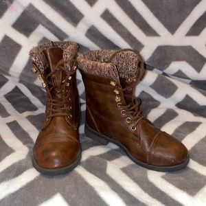 Girls Faux Leather Combat Boots